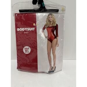 Amscan Red Metallic Bodysuit Adult M/L Long Sleeve Costume Leotard New